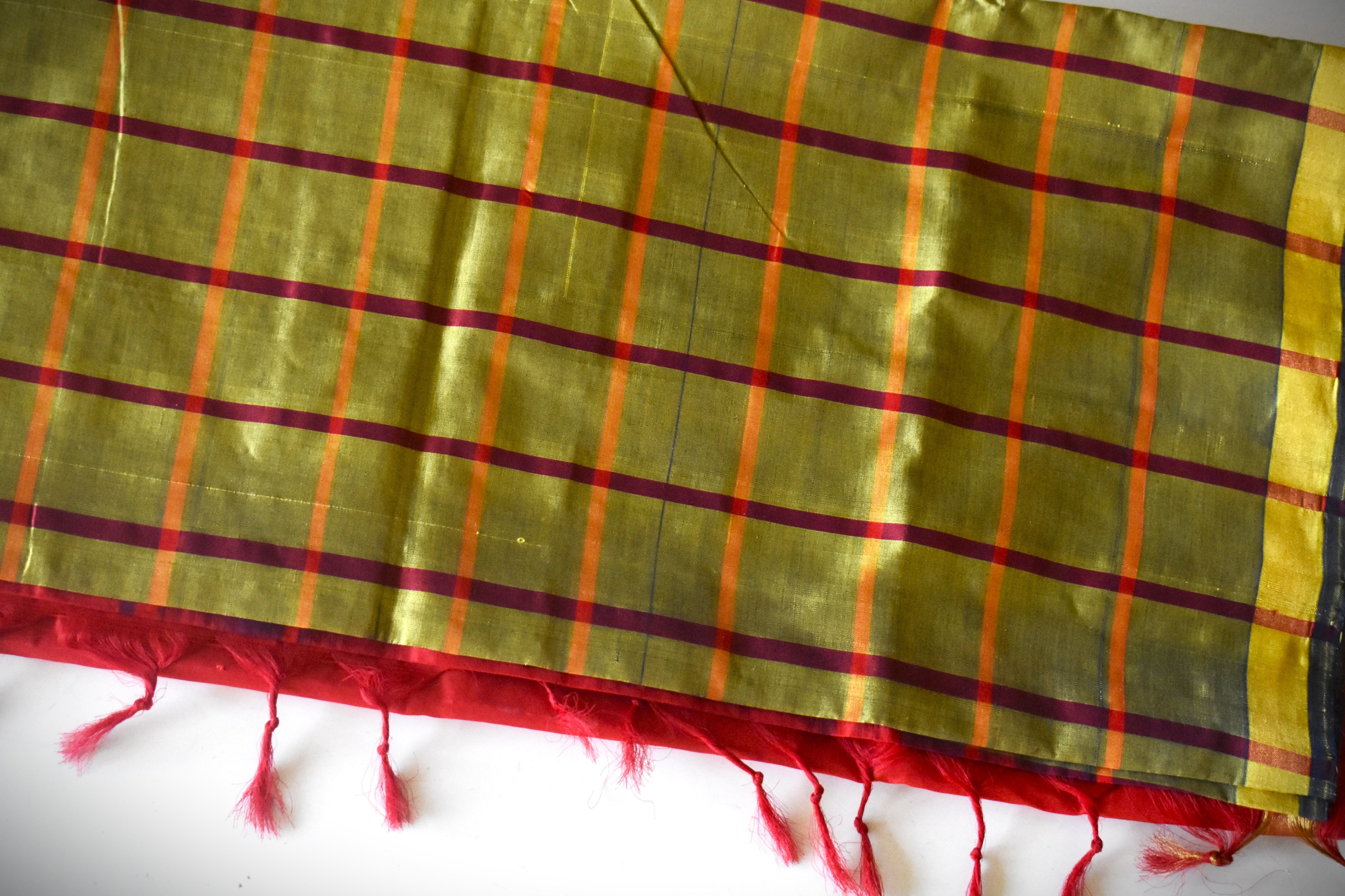 Pure silk cotton -checked pattern with contrast blouse 002