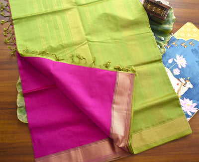 Pure silk cotton with contrast green blouse  001