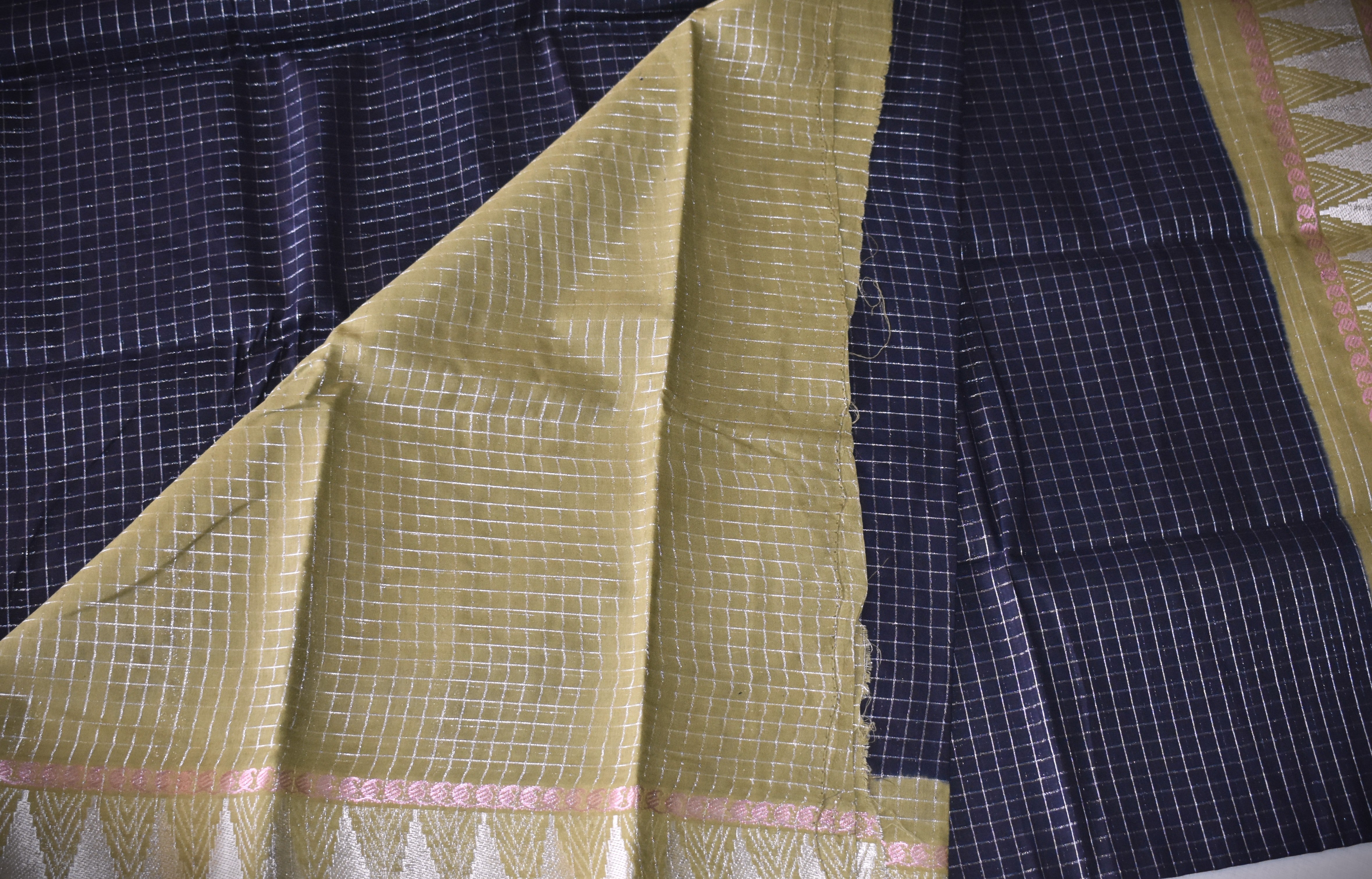 Sungudi saree- Exclusive silver check-Grand Border-with blouse