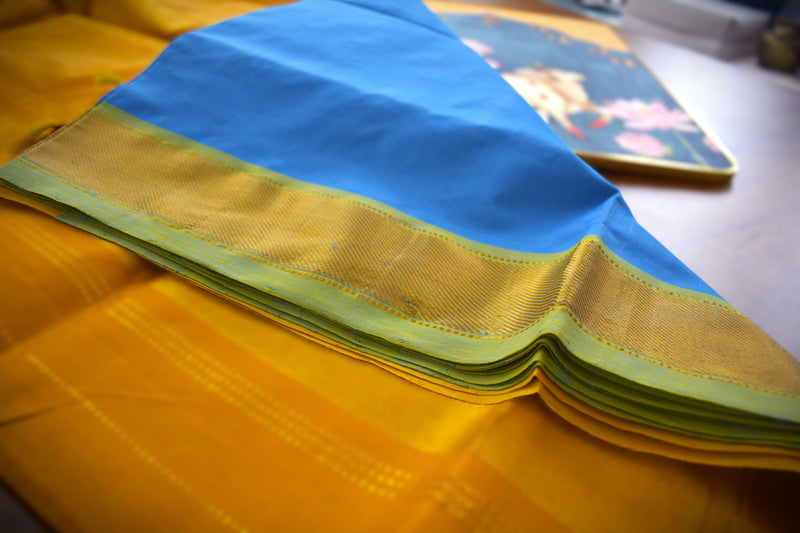 Pure silk cotton with contrast mustard yellow blouse  003