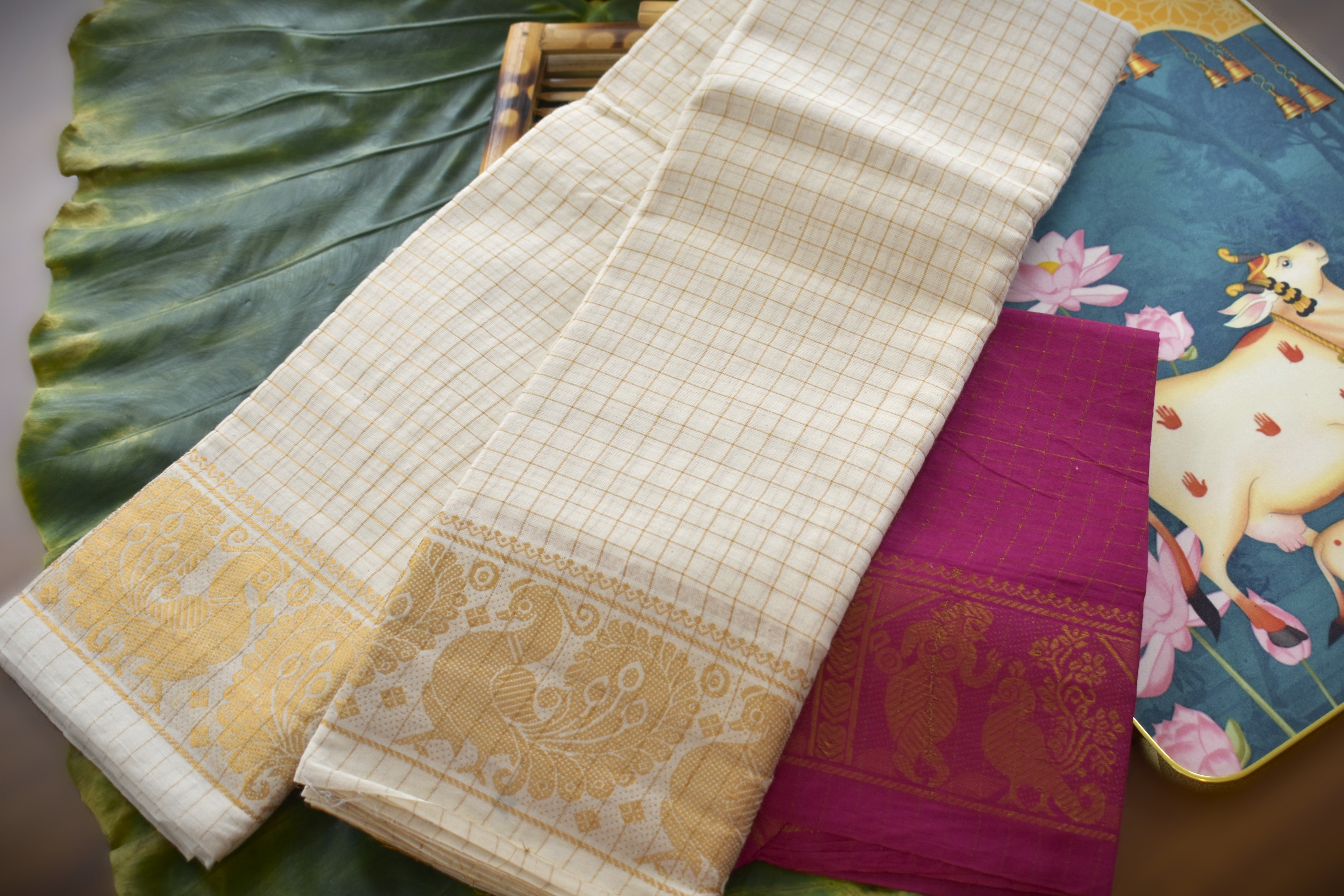 Sungudi cotton saree-Golden checks 001