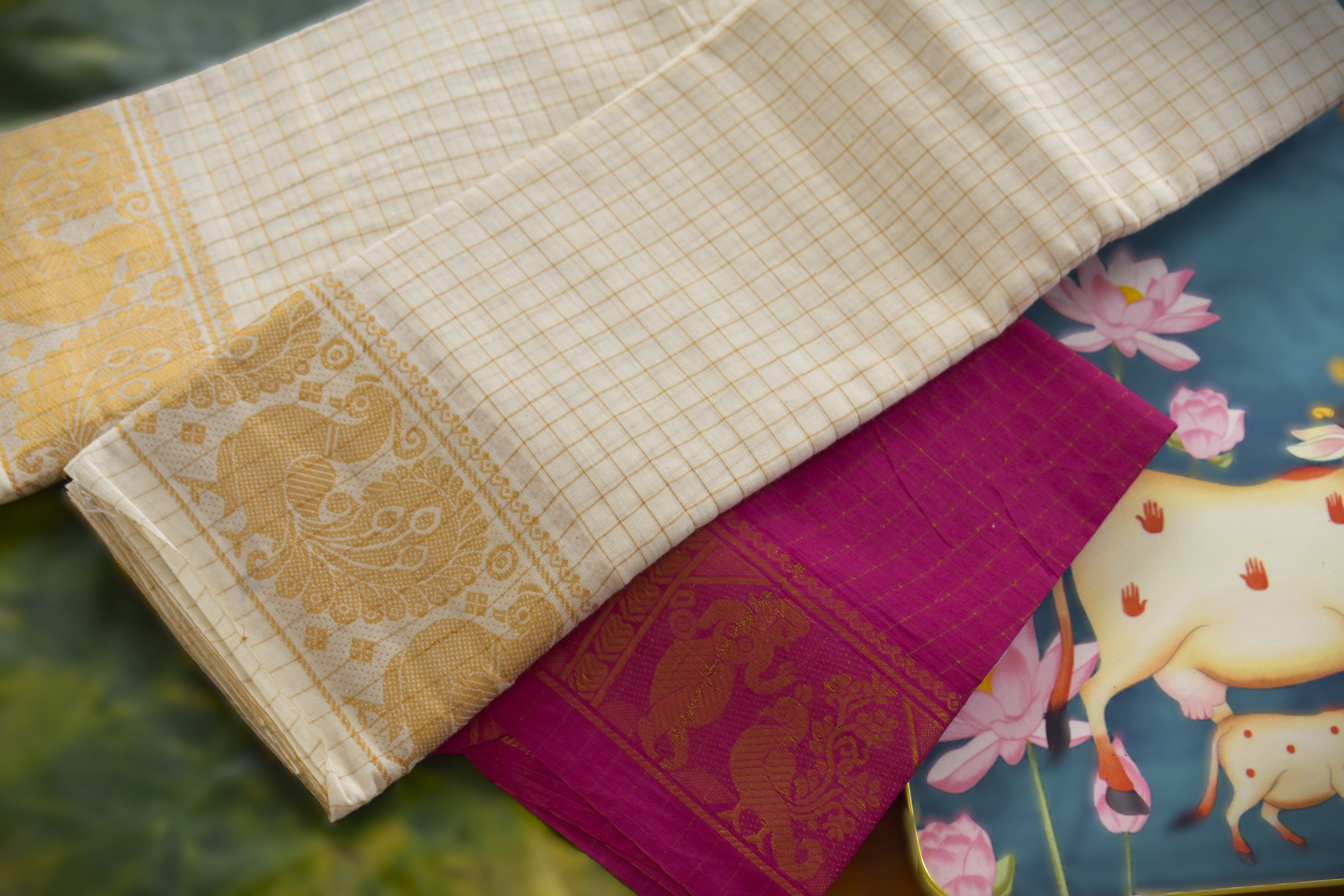 Sungudi cotton saree-Golden checks 001