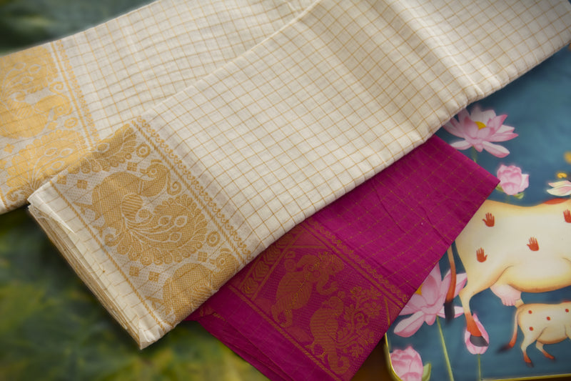 Sungudi cotton saree-Golden checks 001