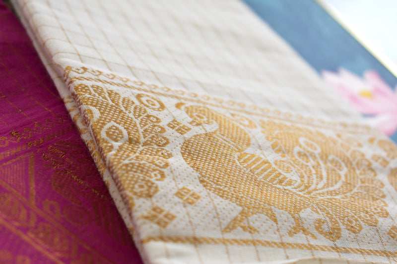 Sungudi cotton saree-Golden checks 001