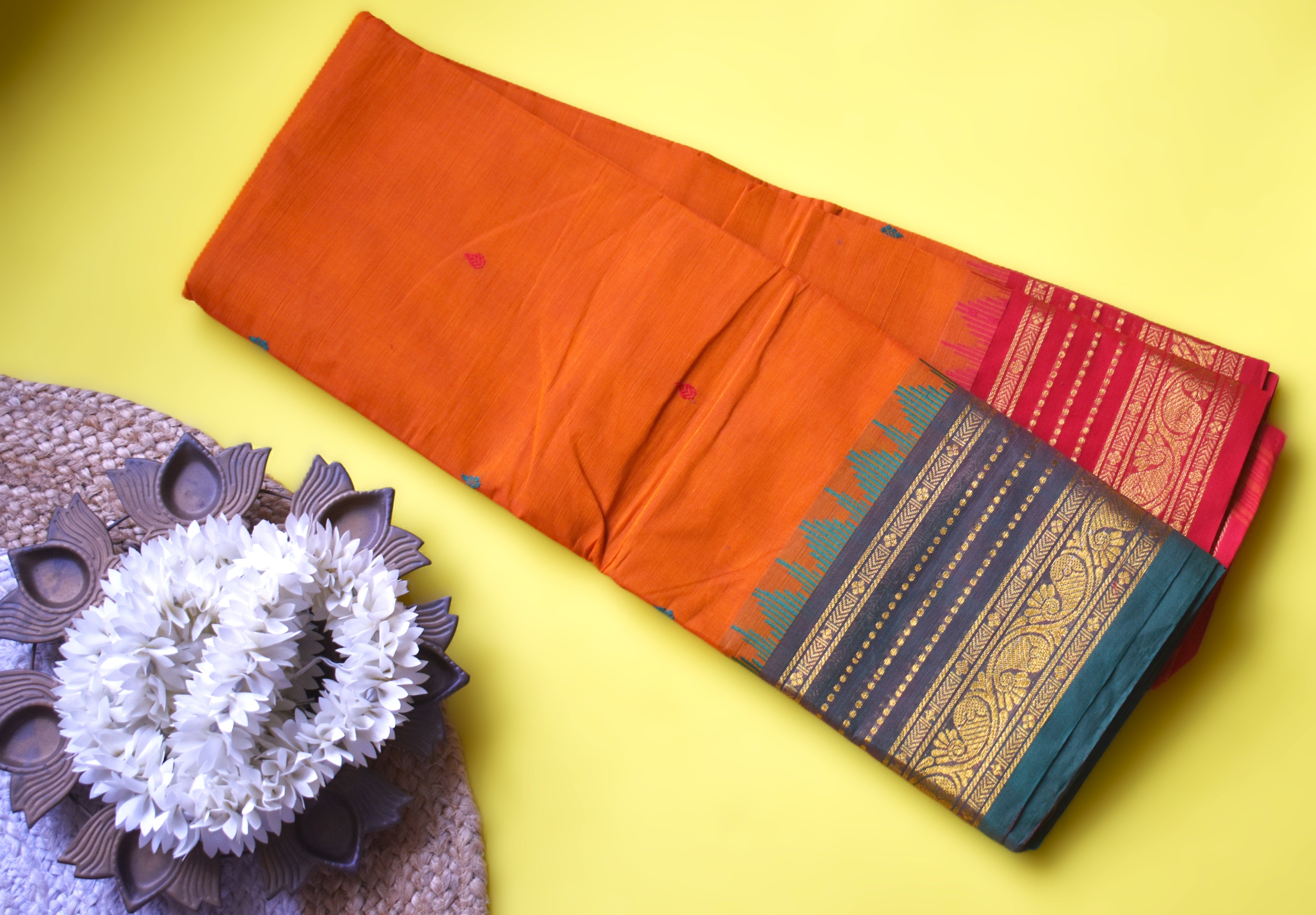 Pure Kanchi Cotton Sarees -plain putta work with blouse-100%pure cotton saree