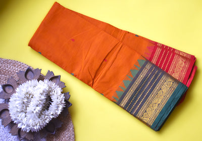 Pure Kanchi Cotton Sarees -plain putta work with blouse-100%pure cotton saree