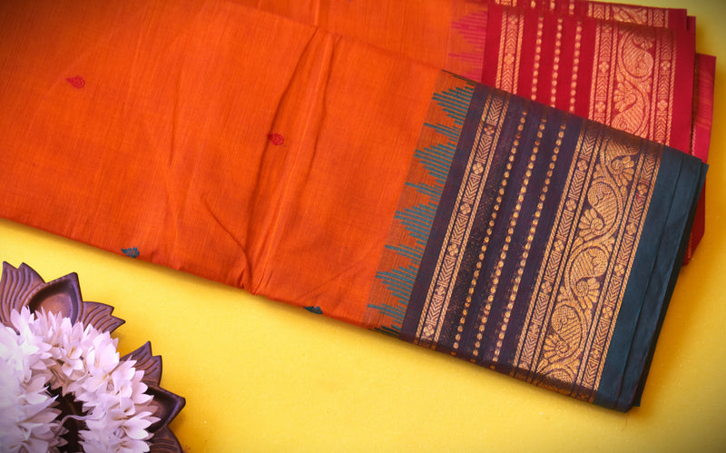 Pure Kanchi Cotton Sarees -plain putta work with blouse-100%pure cotton saree