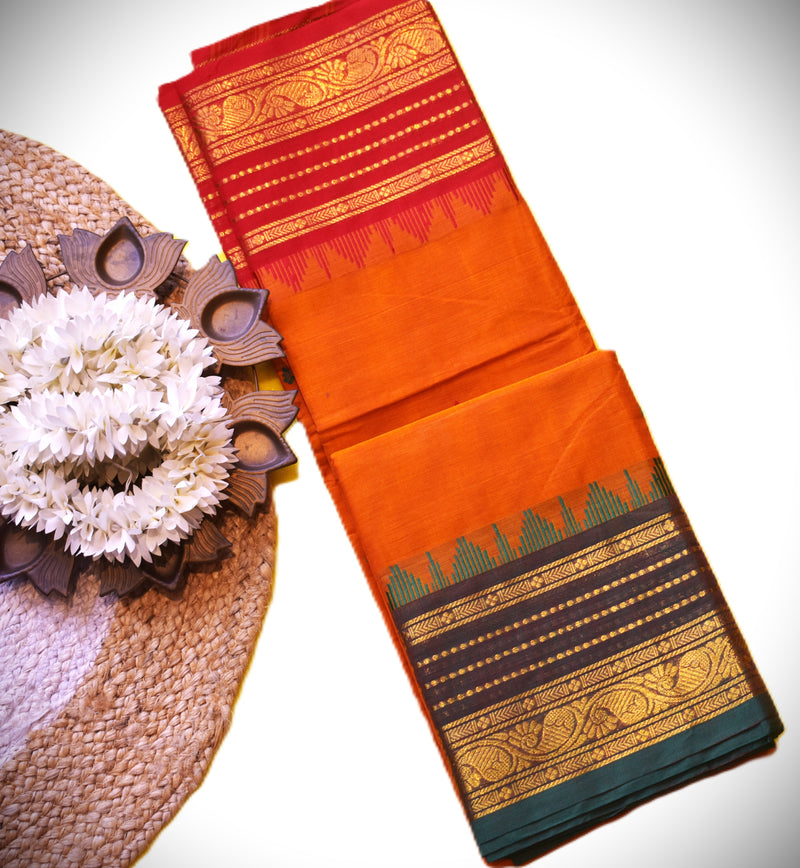 Pure Kanchi Cotton Sarees -plain putta work with blouse-100%pure cotton saree