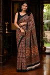 Shibori Tie-Dye Mulmul Cotton Saree – Rustic Brown with White Wave Print | Skin-Friendly Cotton Saree | KRISA Collections