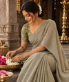 Green Diamond Zari Georgette Saree with Green Sequin Embroidered Blouse — Party & Festive Wear | Krisa Collections
