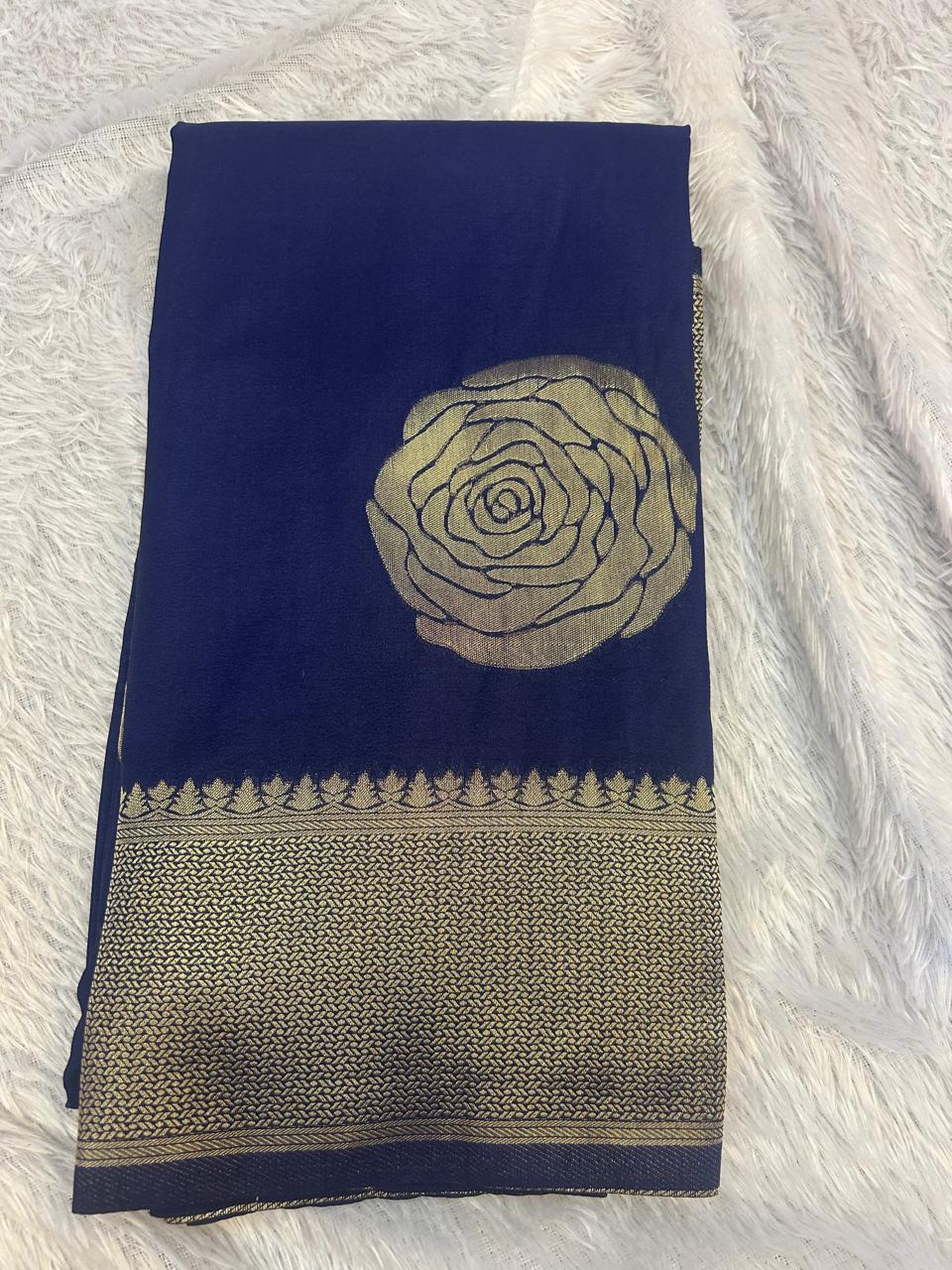 Pure Gulab Viscose Silk Saree |Rose Glow Elegance |Royal Blue |KRISA