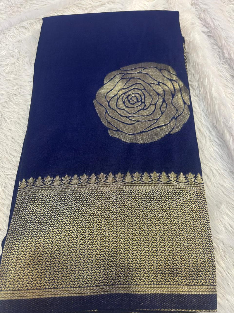 Pure Gulab Viscose Silk Saree |Rose Glow Elegance |Royal Blue |KRISA