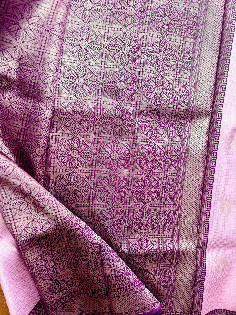 Premium Dusty Rose Pink Kanchipuram Silk Saree with Rich Maroon Peacock Zari Border | Elegant Budget-Friendly Traditional Saree | KRISA COLLECTIONS
