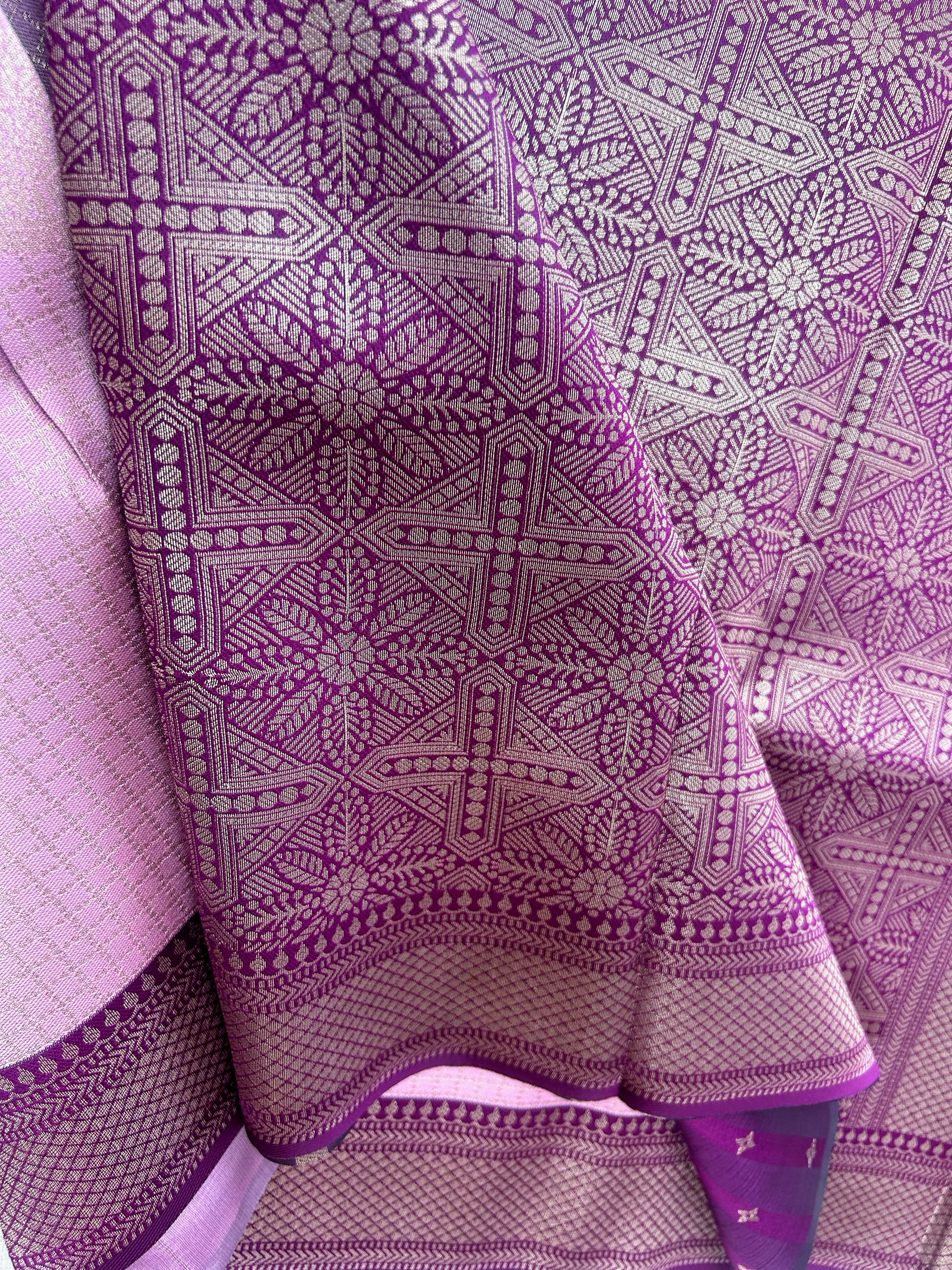Premium Dusty Rose Pink Kanchipuram Silk Saree with Rich Maroon Peacock Zari Border | Elegant Budget-Friendly Traditional Saree | KRISA COLLECTIONS