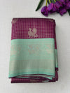 Rich wine-purple Kanchipuram silk saree features intricate gold zari checks|Krisa  |limited time offer