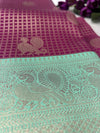 Rich wine-purple Kanchipuram silk saree features intricate gold zari checks|Krisa  |limited time offer