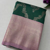 Premium Emerald Green Kanchipuram Silk Saree with Rose Pink Zari Border | Budget-Friendly Traditional Elegance | KRISA COLLECTIONS
