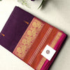 Premium Plum Purple Kanchi Cotton Saree with Rust Orange & Magenta Zari Border | KRISA COLLECTIONS