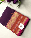Premium Plum Purple Kanchi Cotton Saree with Rust Orange & Magenta Zari Border | KRISA COLLECTIONS