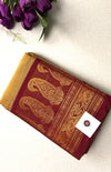 Premium Mustard Kanchi Cotton Saree with Rich Maroon Zari Border | KRISA COLLECTIONS