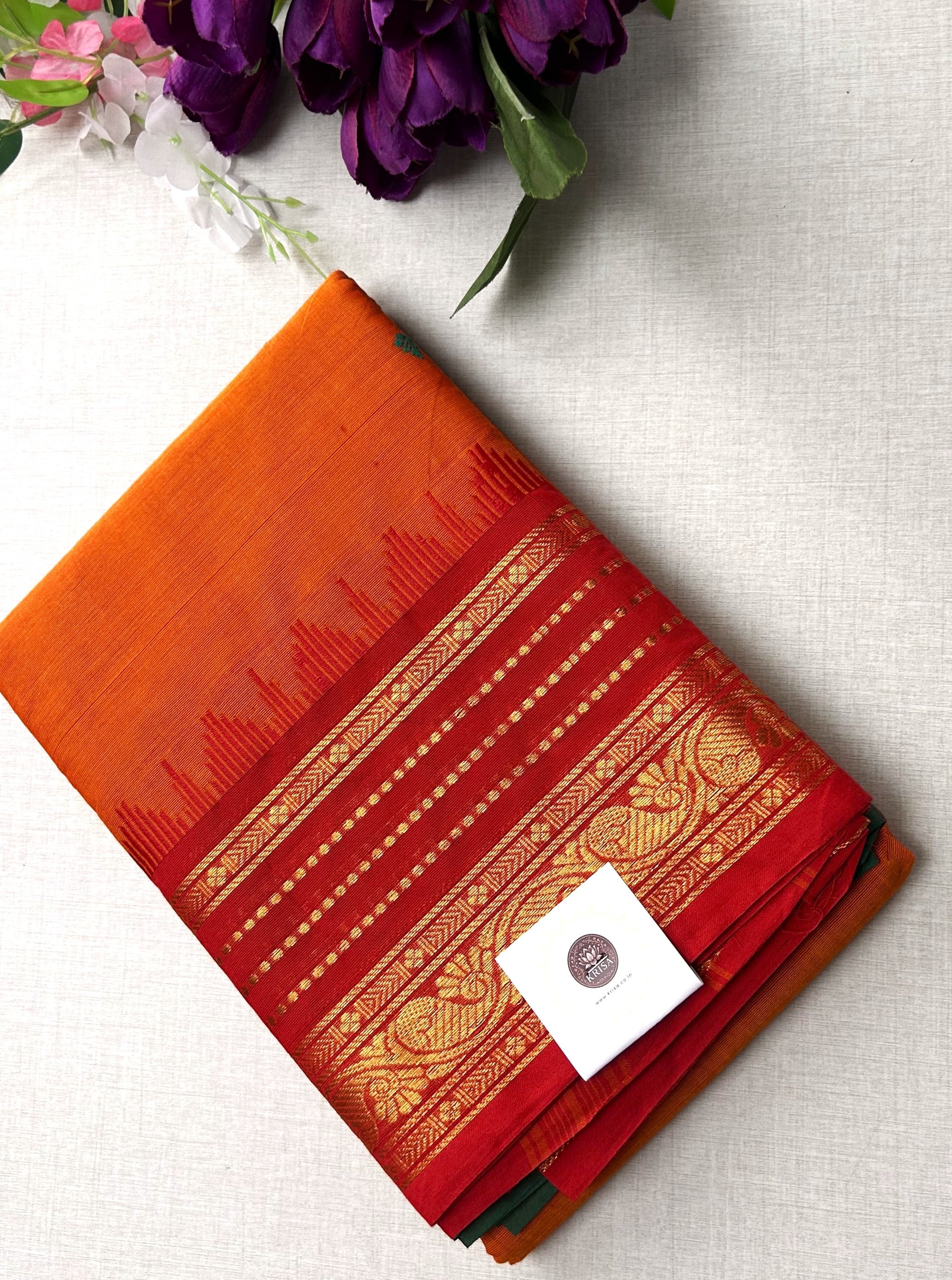 Pure Kanchi Cotton Saree with Plain Putta Work & Ganga Jamuna Border — 100% Pure Cotton