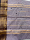 Premium Ash Grey Kanchi Cotton Saree with Black Antique Zari Border | KRISA COLLECTIONS