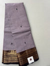 Premium Ash Grey Kanchi Cotton Saree with Black Antique Zari Border | KRISA COLLECTIONS
