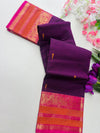 Premium Plum Purple Kanchi Cotton Saree with Rust Orange & Magenta Zari Border 120 count | KRISA COLLECTIONS