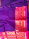 Premium Plum Purple Kanchi Cotton Saree with Rust Orange & Magenta Zari Border 120 count | KRISA COLLECTIONS
