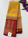 Golden Yellow Silk Saree with Maroon-Gold Zari Paisley Borde | KRISA COLLECTIONS
