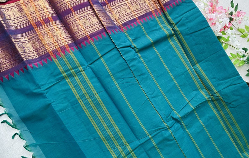 Premium Kanchi Cotton Saree with Rich Zari Elephant Border | KRISA COLLECTIONS