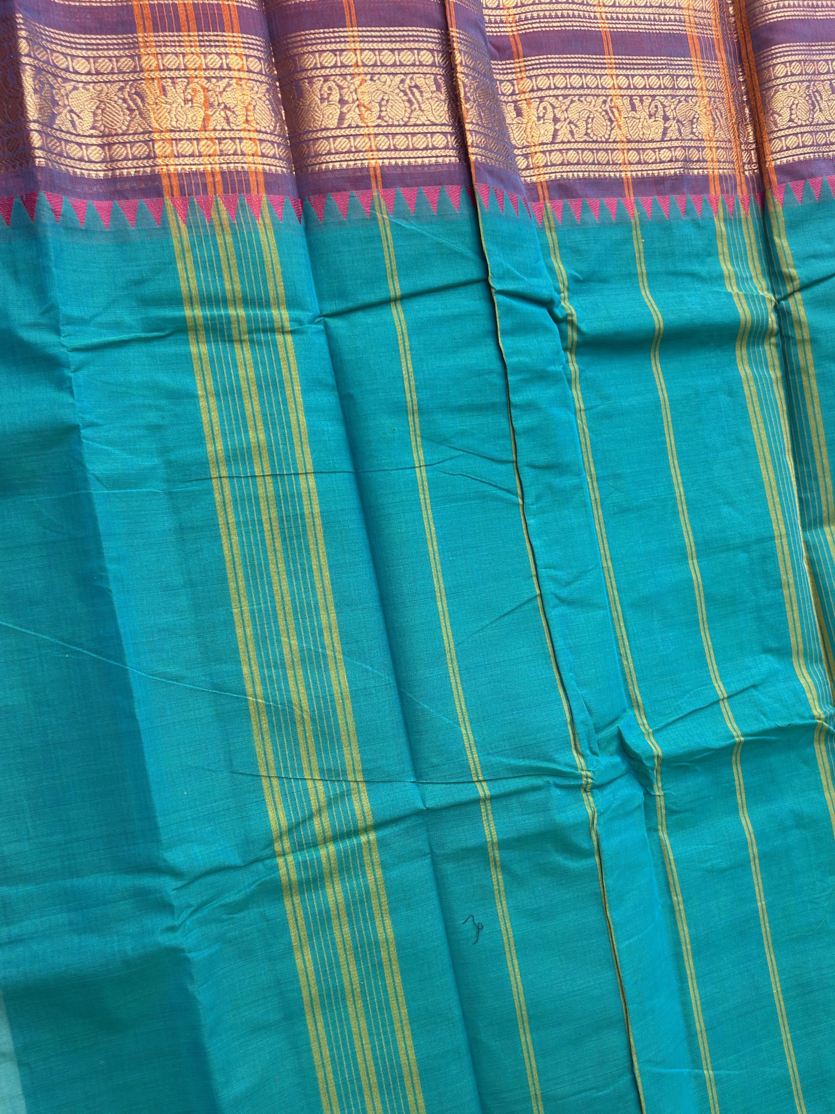 Premium Kanchi Cotton Saree with Rich Zari Elephant Border | KRISA COLLECTIONS