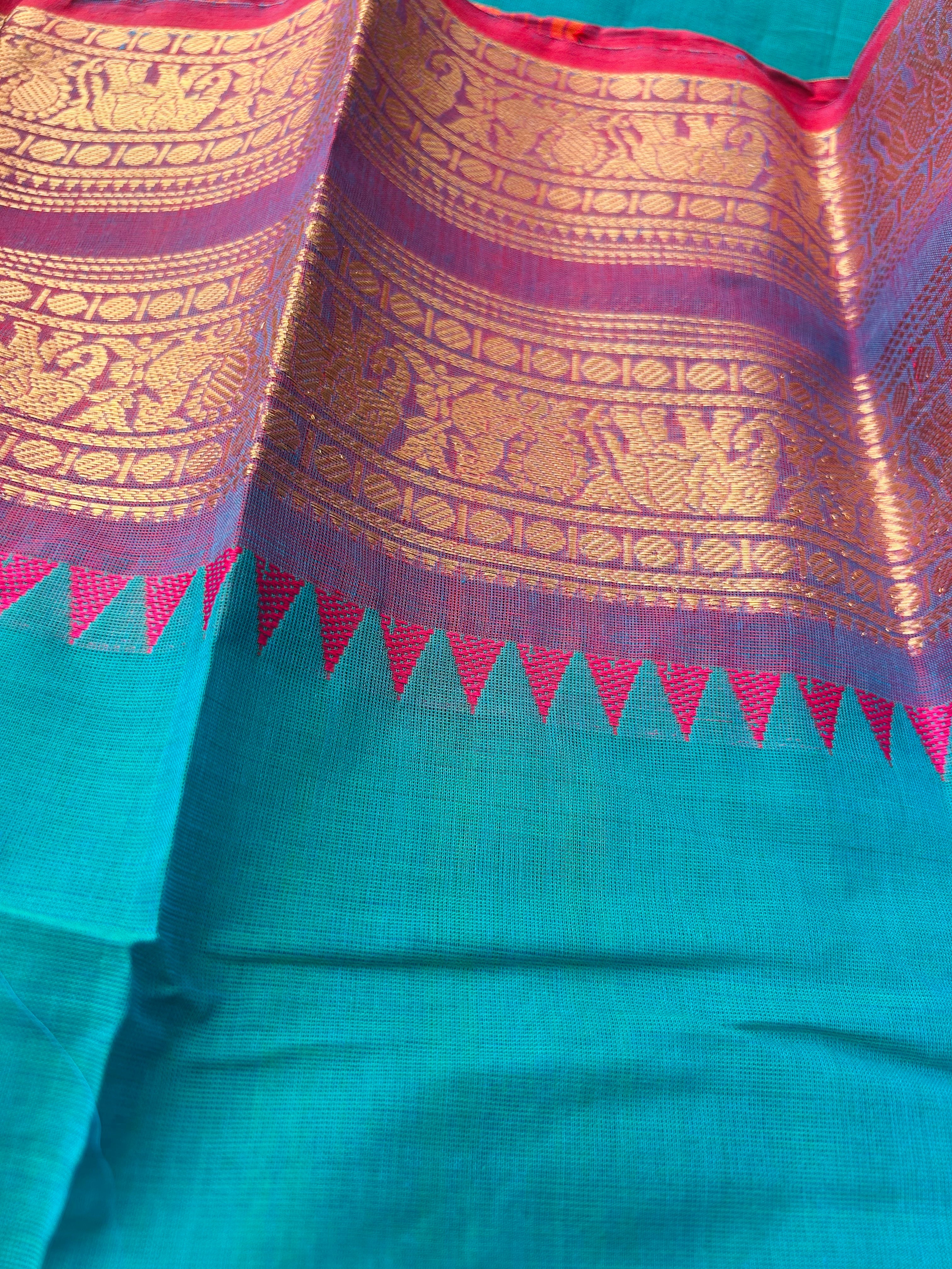 Premium Kanchi Cotton Saree with Rich Zari Elephant Border | KRISA COLLECTIONS