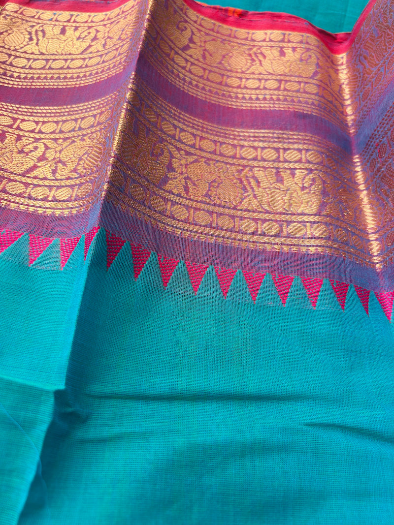 Premium Kanchi Cotton Saree with Rich Zari Elephant Border | KRISA COLLECTIONS
