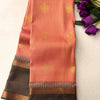 Peach-Pink Silk Saree with Black-Gold Zari Checked Body & Temple Border|Kanchipuram Handloom Silk|Krisa Collections