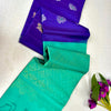 Kanchipuram Handloom Silk Saree – Royal Blue with Sea Green Contrast Pallu & Gold Zari Lattice Weave|Krisa Collections