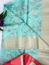Kanchipuram Handloom Silk Saree – Sea Green with Pink Pallu & Gold Zari Border|Krisa Collections