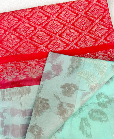 Kanchipuram Handloom Silk Saree – Sea Green with Pink Pallu & Gold Zari Border|Krisa Collections