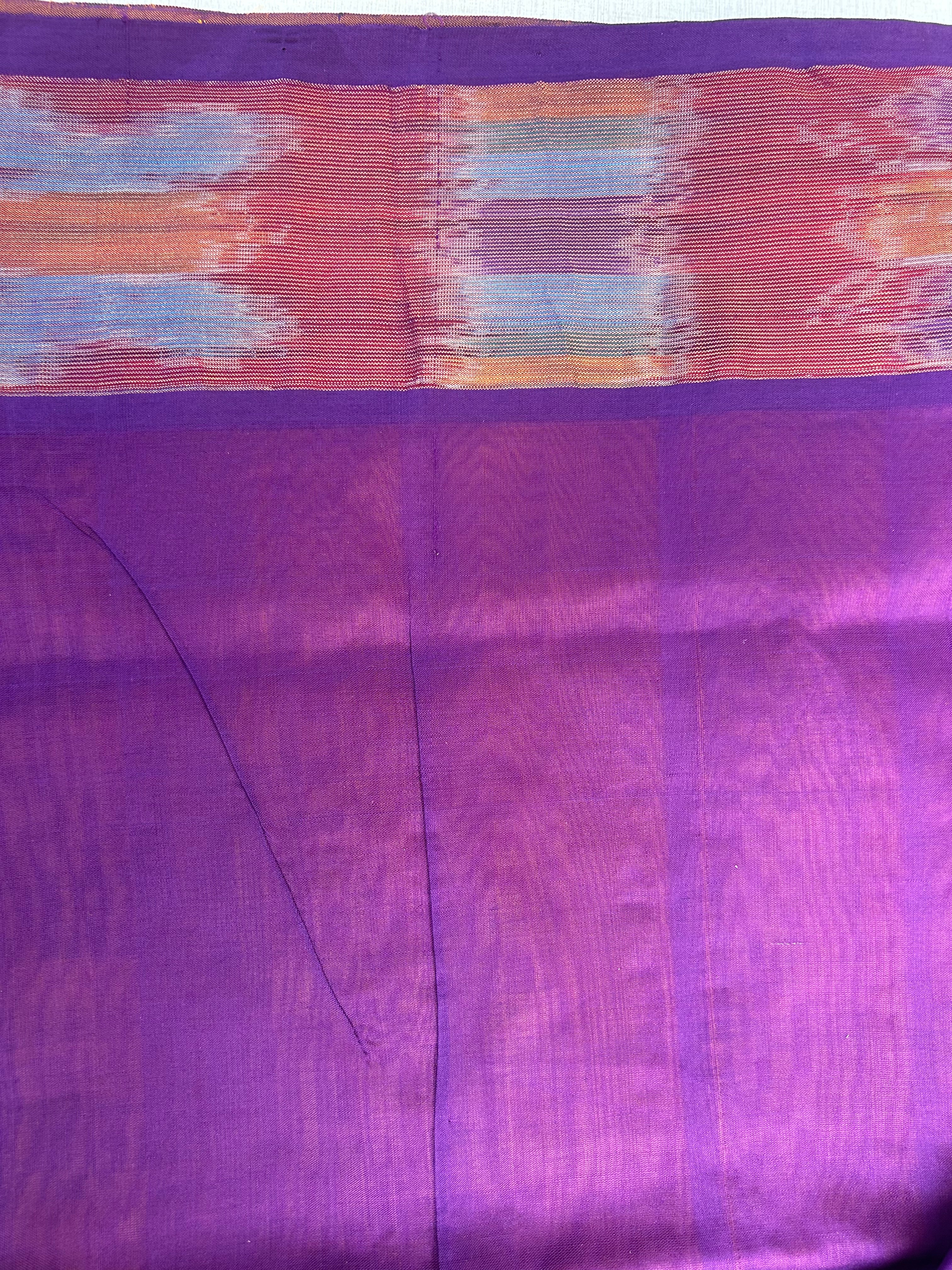 Pure Silk Cotton Handloom Saree – Mustard Yellow with Purple Pallu and Pochampally Ikat Border|Krisa Collections