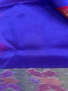 Pure Silk Cotton Handloom Saree – Royal Blue with Red Pallu and Pochampally Ikat Border|Krisa Collections