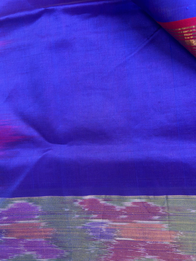 Pure Silk Cotton Handloom Saree – Royal Blue with Red Pallu and Pochampally Ikat Border|Krisa Collections