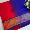Pure Silk Cotton Handloom Saree – Royal Blue with Red Pallu and Pochampally Ikat Border|Krisa Collections