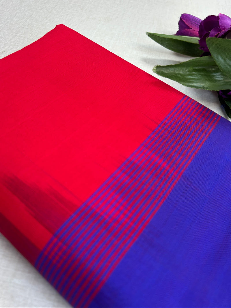 Pure Silk Cotton Handloom Saree – Royal Blue with Red Pallu and Pochampally Ikat Border|Krisa Collections