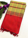 Pure Silk Cotton Kanchipuram Saree in Mustard Yellow Check with Red Border