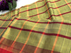 Pure Silk Cotton Kanchipuram Saree in Mustard Yellow Check with Red Border