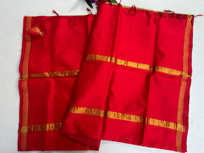 Pure Silk Cotton Kanchipuram Saree in Olive-Mustard with Pink Zari Border | Checked/Tartan Pattern