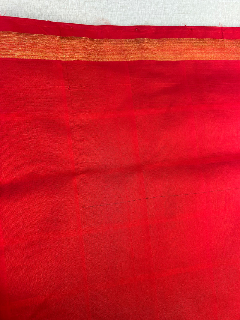 Pure Silk Cotton Kanchipuram Saree in Mustard Yellow Check with Red Border