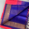 Coral Pink Kanchipuram Silk Cotton Saree with Royal Blue Contrast Pallu | Pure Handloom Kanjivaram Saree with Gold Zari Border | Traditional Wedding Saree