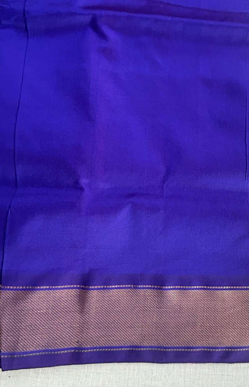 Coral Pink Kanchipuram Silk Cotton Saree with Royal Blue Contrast Pallu | Pure Handloom Kanjivaram Saree with Gold Zari Border | Traditional Wedding Saree