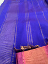 Coral Pink Kanchipuram Silk Cotton Saree with Royal Blue Contrast Pallu | Pure Handloom Kanjivaram Saree with Gold Zari Border | Traditional Wedding Saree